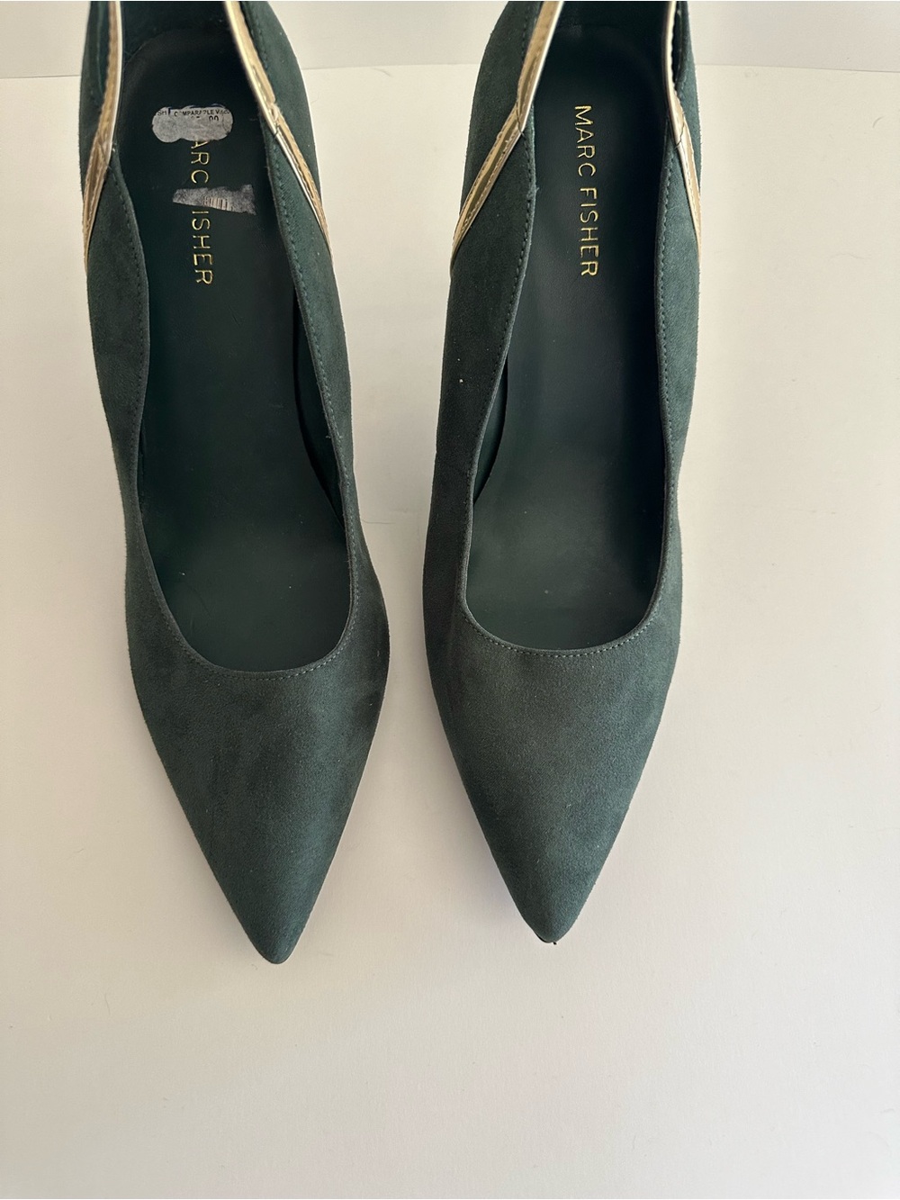Marc Fisher Green Gold Trim Garlene Vegan Suede Heels - Picture 4 of 11